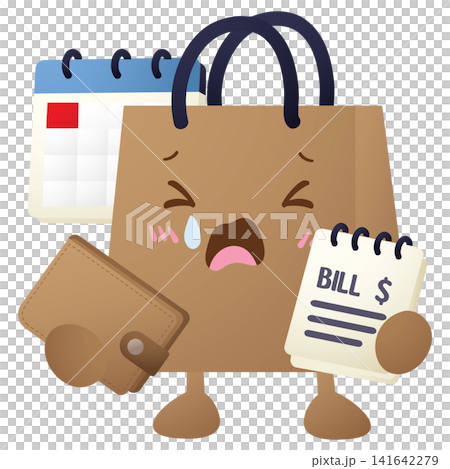 Brown paper bag character shows sadness Brown paper bag character shows sadness 141642279