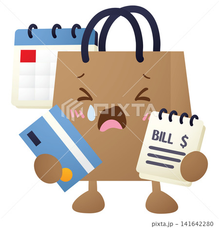 Crying shopping bag holds credit card and bill Crying shopping bag holds credit card and bill 141642280