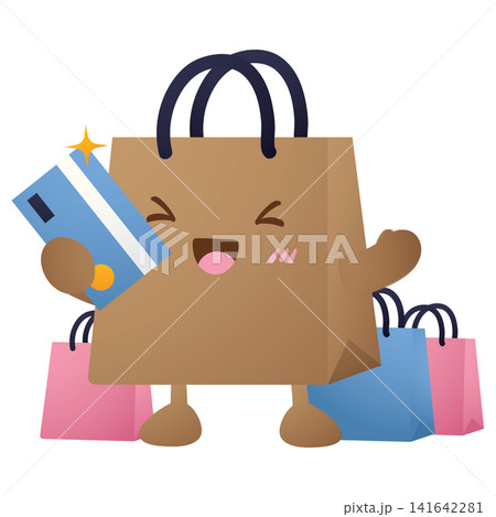 Joyful shopping bag holds a credit card 141642281