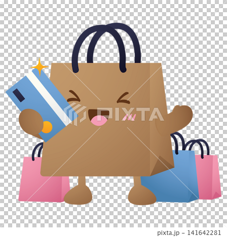 Joyful shopping bag holds a credit card 141642281