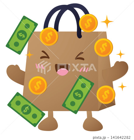 Cute paper bag smiles with joy and excitement 141642282