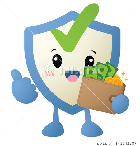 Cute shield character smiles proudly 141642287