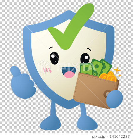 Cute shield character smiles proudly 141642287