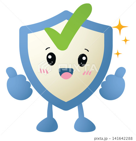 Cute shield character beams with joy and approval 141642288