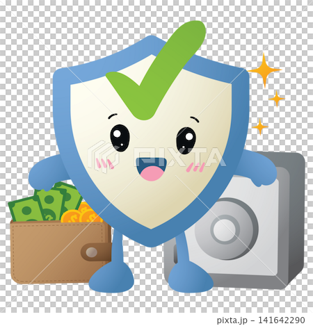 Cute shield character beams with joy and approval 141642290
