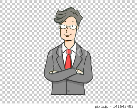 腕組みをしているビジネスマンのイラスト 腕組みをしているビジネスマンのイラスト 141642492