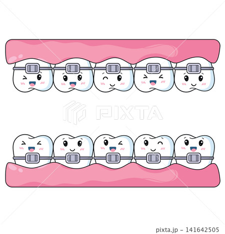 Cute cartoon teeth wear braces with smiling faces Cute cartoon teeth wear braces with smiling faces 141642505