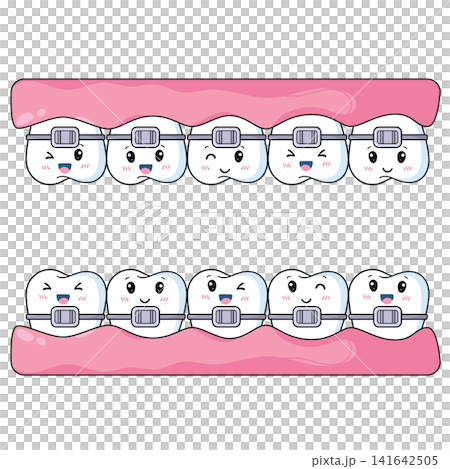 Cute cartoon teeth wear braces with smiling faces Cute cartoon teeth wear braces with smiling faces 141642505
