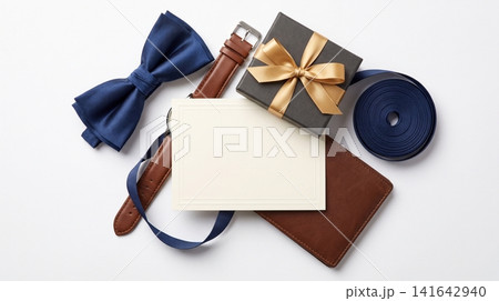 Mens accessories set with bow tie watch and gift box accessories clothing masculine composition background celebration gentleman branding marketing corporate commercial Mens accessories set with bow tie watch and gift box accessories clothing masculine composition background celebration gentleman branding marketing corporate commercial 141642940