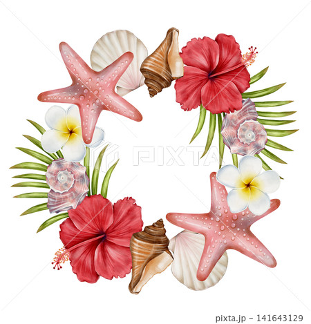 Tropical Beach Watercolor Frame Illustration Tropical Beach Watercolor Frame Illustration 141643129