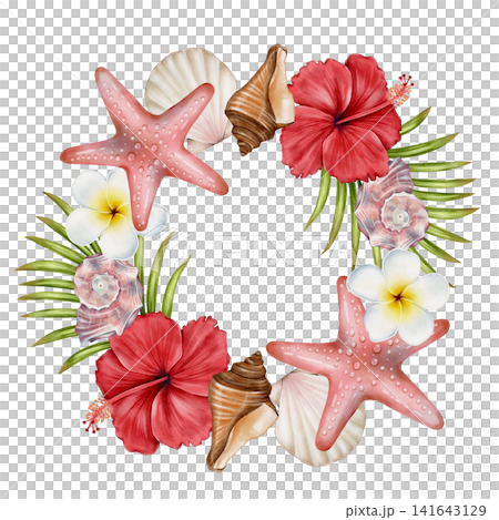 Tropical Beach Watercolor Frame Illustration Tropical Beach Watercolor Frame Illustration 141643129