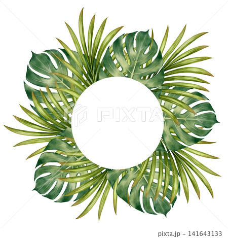 Tropical Leaf Wreath Watercolor Illustration Tropical Leaf Wreath Watercolor Illustration 141643133