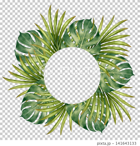Tropical Leaf Wreath Watercolor Illustration Tropical Leaf Wreath Watercolor Illustration 141643133
