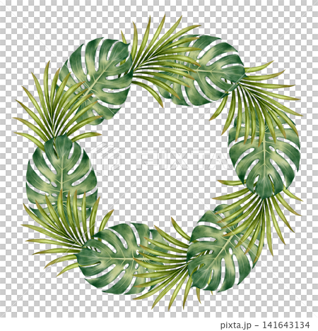 Tropical Leaf Wreath Watercolor Illustration Tropical Leaf Wreath Watercolor Illustration 141643134