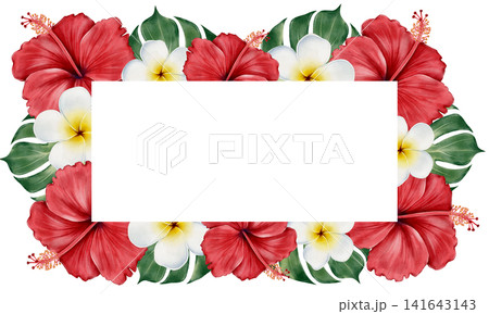 Tropical Floral Watercolor Frame Illustration Tropical Floral Watercolor Frame Illustration 141643143