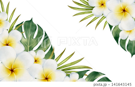 Tropical Floral Watercolor Frame Illustration Tropical Floral Watercolor Frame Illustration 141643145