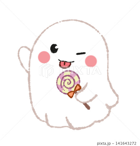 かわいいおばけイラスト　キャンディを持つゴースト 141643272