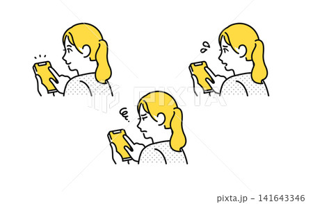 スマートフォンを操作する女性の後ろ姿 表情セット 141643346