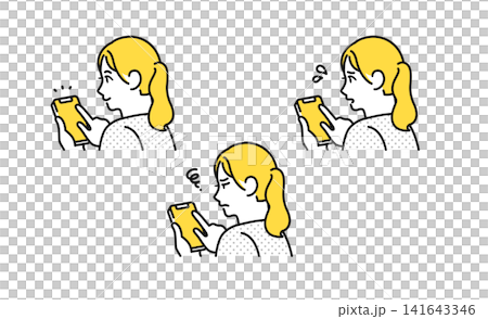 スマートフォンを操作する女性の後ろ姿 表情セット 141643346