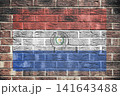 Paraguay flag on old brick wall background 141643488