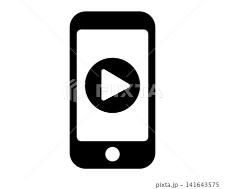 動画再生アイコンが表示されたスマートフォンの黒色シルエット素材 動画再生アイコンが表示されたスマートフォンの黒色シルエット素材 141643575