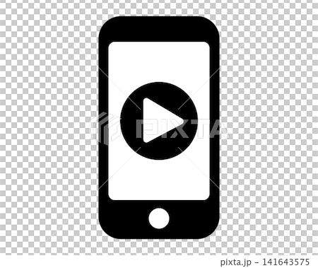動画再生アイコンが表示されたスマートフォンの黒色シルエット素材 動画再生アイコンが表示されたスマートフォンの黒色シルエット素材 141643575