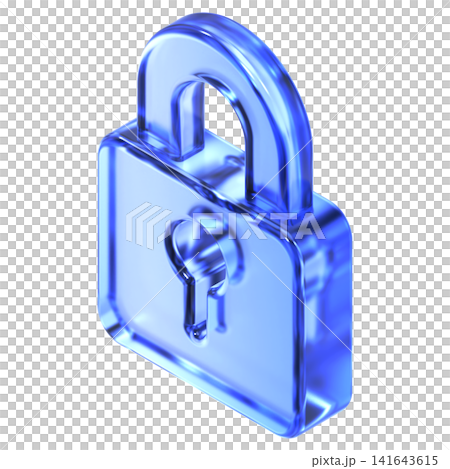 Glassmorphism secure padlock icon in isometric view featuring transparent blue glossy finish. Translucent data protection design element suited for privacy safety Glassmorphism secure padlock icon in isometric view featuring transparent blue glossy finish. Translucent data protection design element suited for privacy safety 141643615