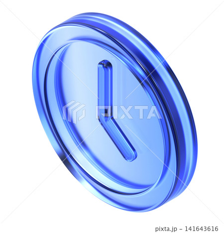 Glassmorphism clock icon in isometric view featuring transparent blue glossy finish. Translucent time management design element suited for history schedule Glassmorphism clock icon in isometric view featuring transparent blue glossy finish. Translucent time management design element suited for history schedule 141643616