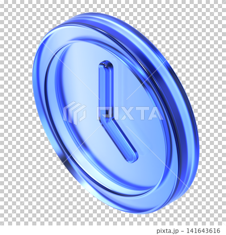 Glassmorphism clock icon in isometric view featuring transparent blue glossy finish. Translucent time management design element suited for history schedule Glassmorphism clock icon in isometric view featuring transparent blue glossy finish. Translucent time management design element suited for history schedule 141643616