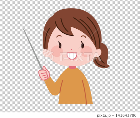 指し棒で説明する笑顔の女性キャラクターイラスト 指し棒で説明する笑顔の女性キャラクターイラスト 141643780