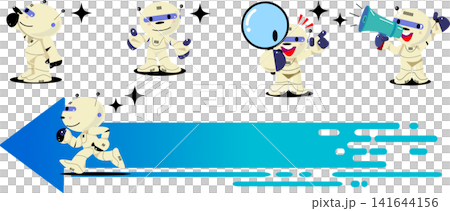 ビジネスや案内に使えるかわいいAIロボットキャラクターのポーズセット・矢印フレーム付きイラスト ビジネスや案内に使えるかわいいAIロボットキャラクターのポーズセット・矢印フレーム付きイラスト 141644156