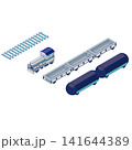 貨物列車パーツセットのアイソメトリックイラスト。貨物、貨車、コンテナ、線路セット。 141644389