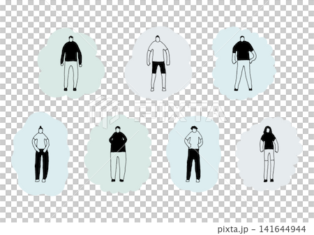 A stylish illustration set combining hand-drawn figures and shapes (green, gray, blue). A stylish illustration set combining hand-drawn figures and shapes (green, gray, blue). 141644944