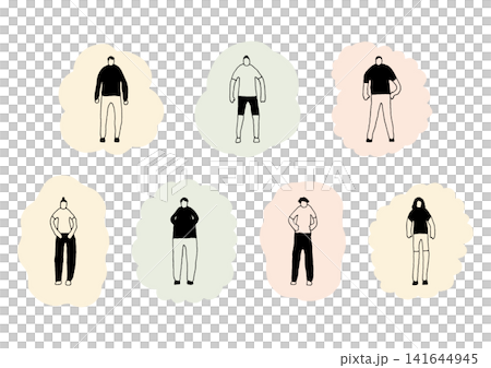 A stylish illustration set combining hand-drawn figures and shapes (yellow, green, orange). A stylish illustration set combining hand-drawn figures and shapes (yellow, green, orange). 141644945