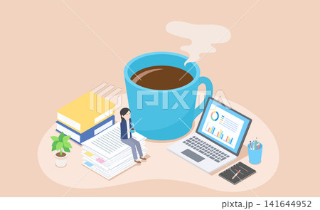 デスクワークの合間にコーヒーを飲みながら休憩しているビジネスパーソン デスクワークの合間にコーヒーを飲みながら休憩しているビジネスパーソン 141644952