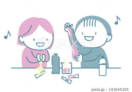 スライム作りを楽しむ男の子と女の子 スライム作りを楽しむ男の子と女の子 141645205