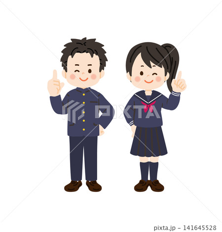 人差し指を立てている学ランとセーラ服の学生 人差し指を立てている学ランとセーラ服の学生 141645528