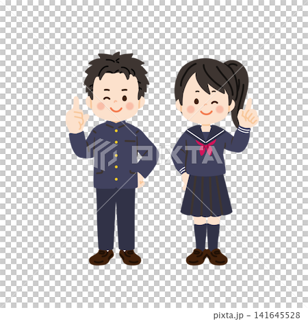Students in school uniforms and sailor suits holding up their index fingers. Students in school uniforms and sailor suits holding up their index fingers. 141645528
