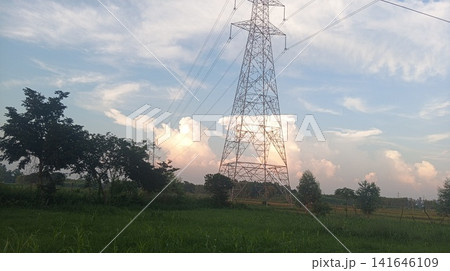 electricity pylon against the sky electricity pylon against the sky 141646109