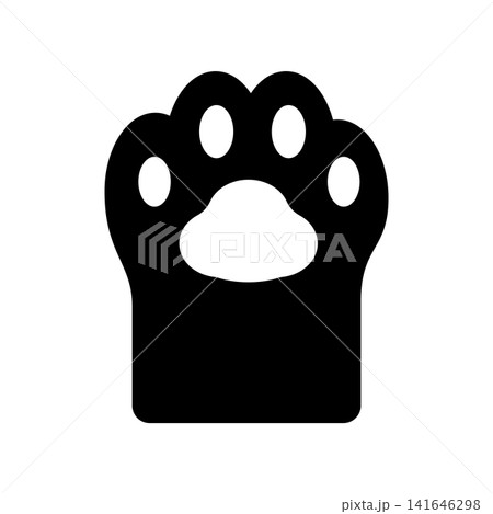 猫の手のアイコン　黒猫　肉球　モノクロ　素材　イラスト 141646298