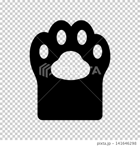 猫の手のアイコン　黒猫　肉球　モノクロ　素材　イラスト 141646298