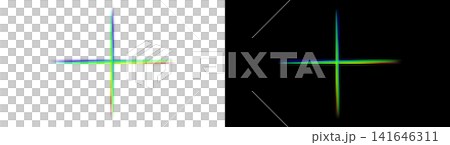 Green glowing cross-shaped light beam, transparent background, crosslight decorative element. Green glowing cross-shaped light beam, transparent background, crosslight decorative element. 141646311