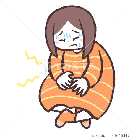 お腹を痛がる女性のイラスト 141646347