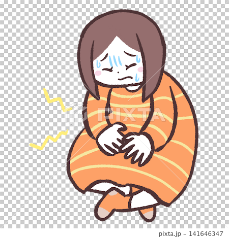 お腹を痛がる女性のイラスト 141646347