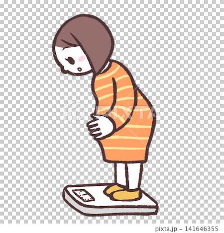 体重を確認する妊婦のイラスト 体重を確認する妊婦のイラスト 141646355