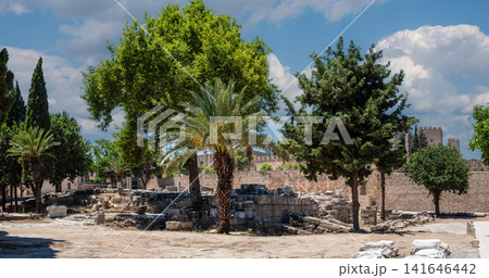 Ancient Ruins And Fortress Walls In Rhodes Old Town Greece Ancient Ruins And Fortress Walls In Rhodes Old Town Greece 141646442