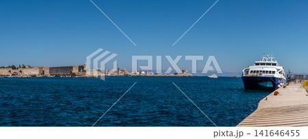 Panoramic View Of Medieval Rhodes Old Town Port In Greece 141646455