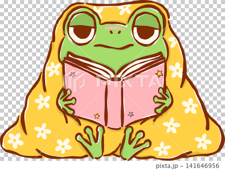 Frog Reading Book under Cozy Blanket, Chaos Bookish Animal Cartoon Hand Drawn Frog Reading Book under Cozy Blanket, Chaos Bookish Animal Cartoon Hand Drawn 141646956