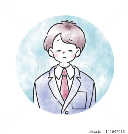 水彩風の人物イラストアイコン 学生服の男の子の表情 泣く 水彩風の人物イラストアイコン 学生服の男の子の表情 泣く 141647016
