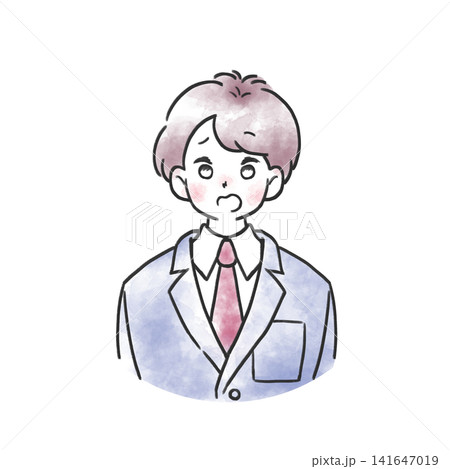水彩風の人物イラスト 学生服の男の子の表情 困る 水彩風の人物イラスト 学生服の男の子の表情 困る 141647019